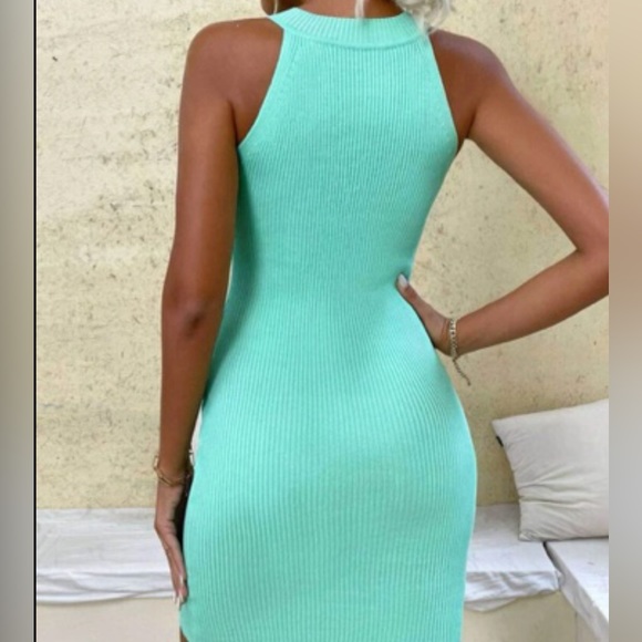 Aqua color knitted dress - Picture 6 of 7